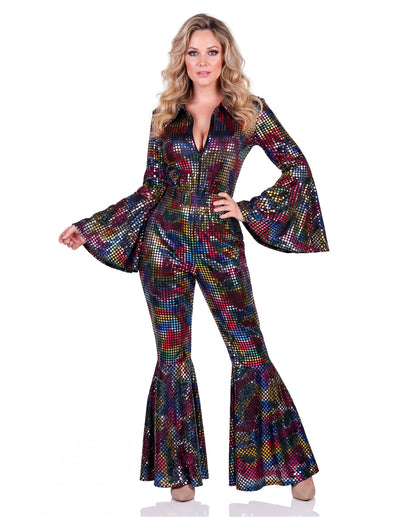 Combinaison disco pour femme multicolore à paillettes haut de gamme
