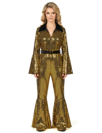 Combinaison femme disco or avec ceinture haut de gamme