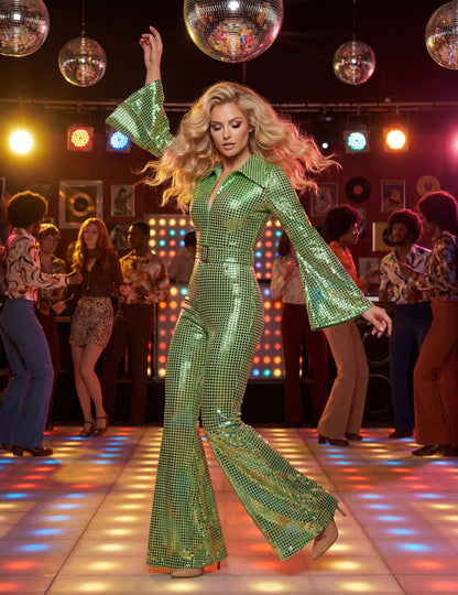 Combinaison femme disco vert haut de gamme