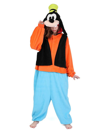 Combinaison Kigurumi Dingo pour adulte orange bleue et noire avec chapeau vert