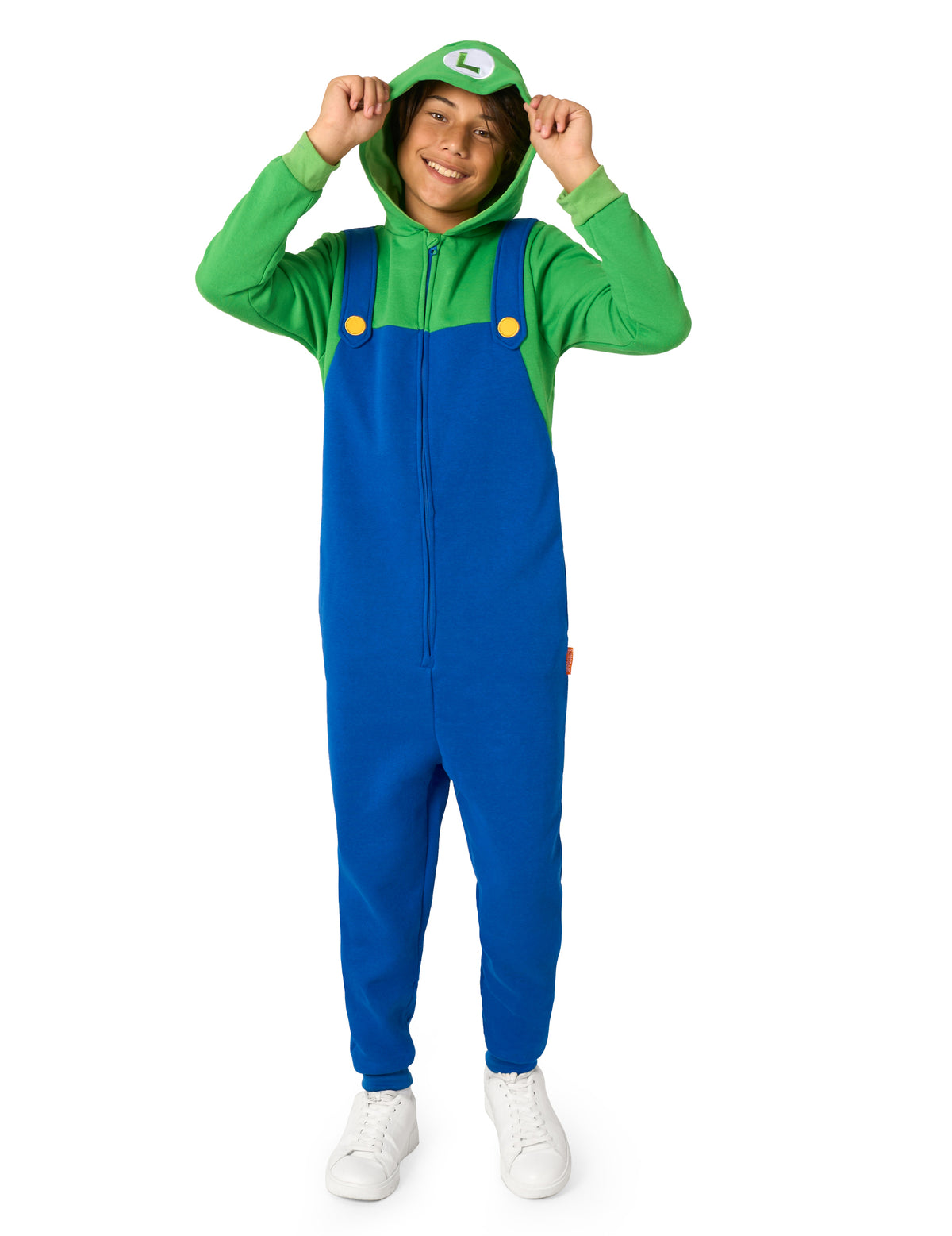 Combinaison Luigi pour enfant verte et bleue à capuche