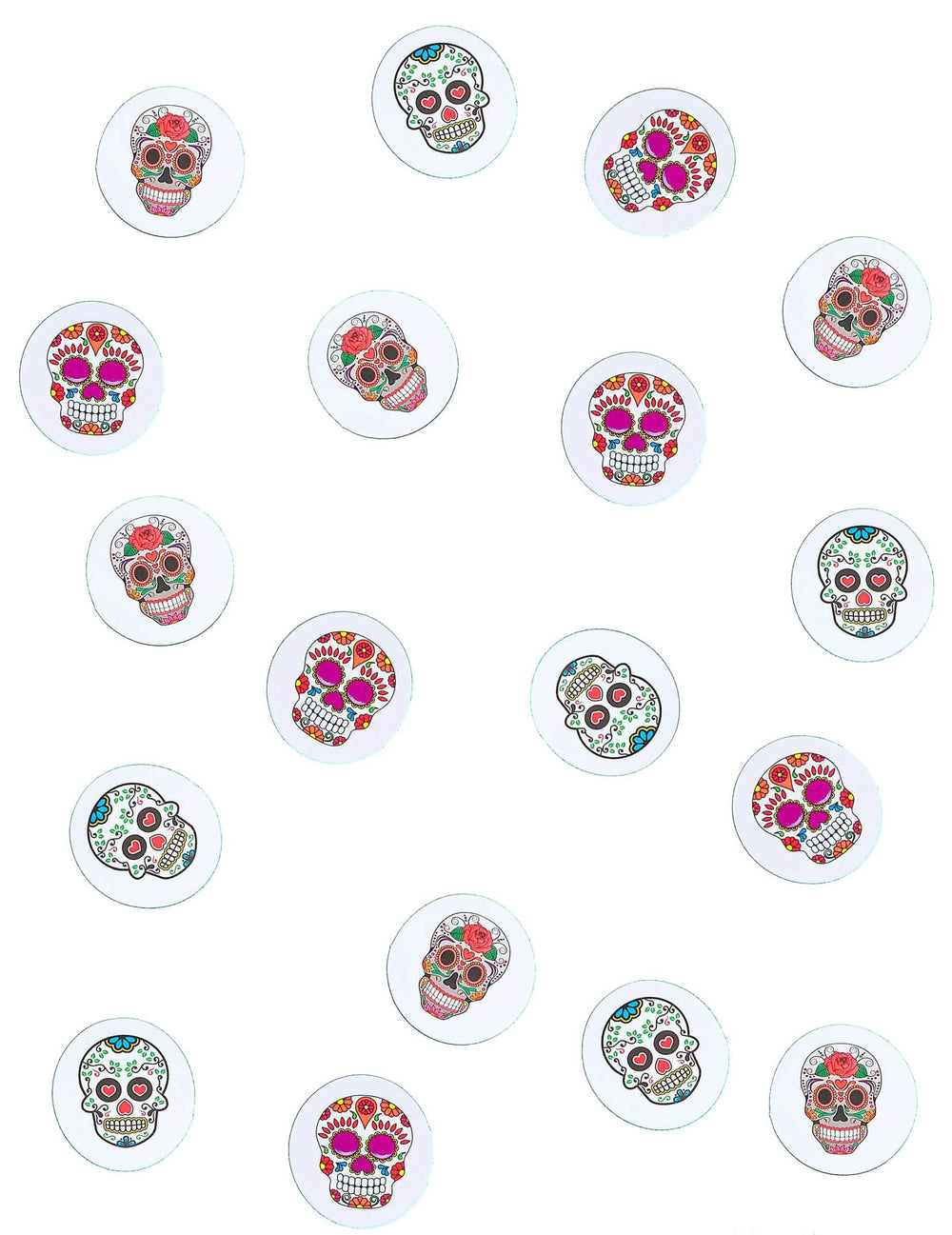 Détail des différents motifs des confettis de table papier Dia de los muertos