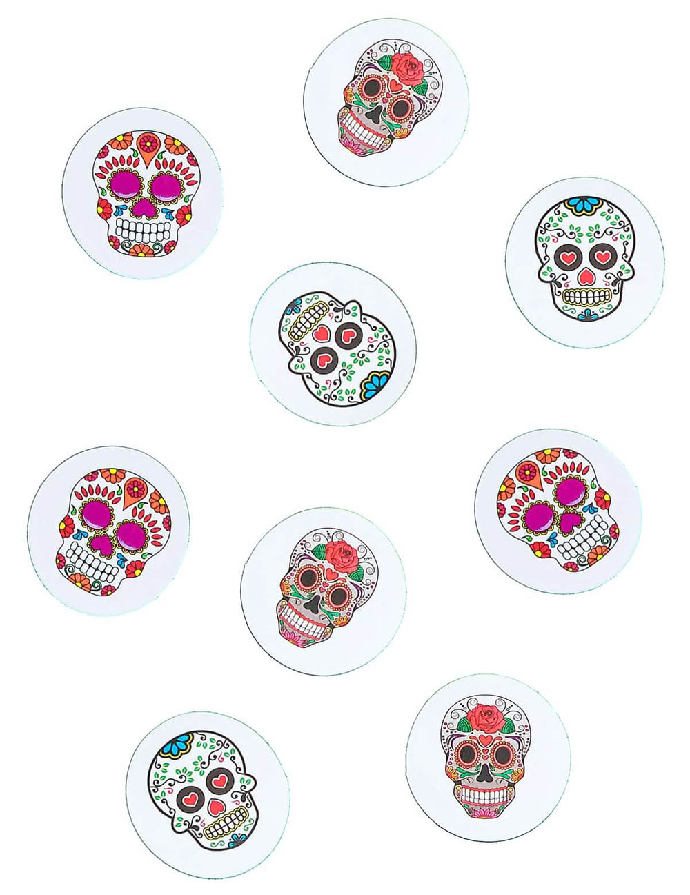 Confettis de table papier Dia de los muertos multicolores avec motifs de têtes de mort