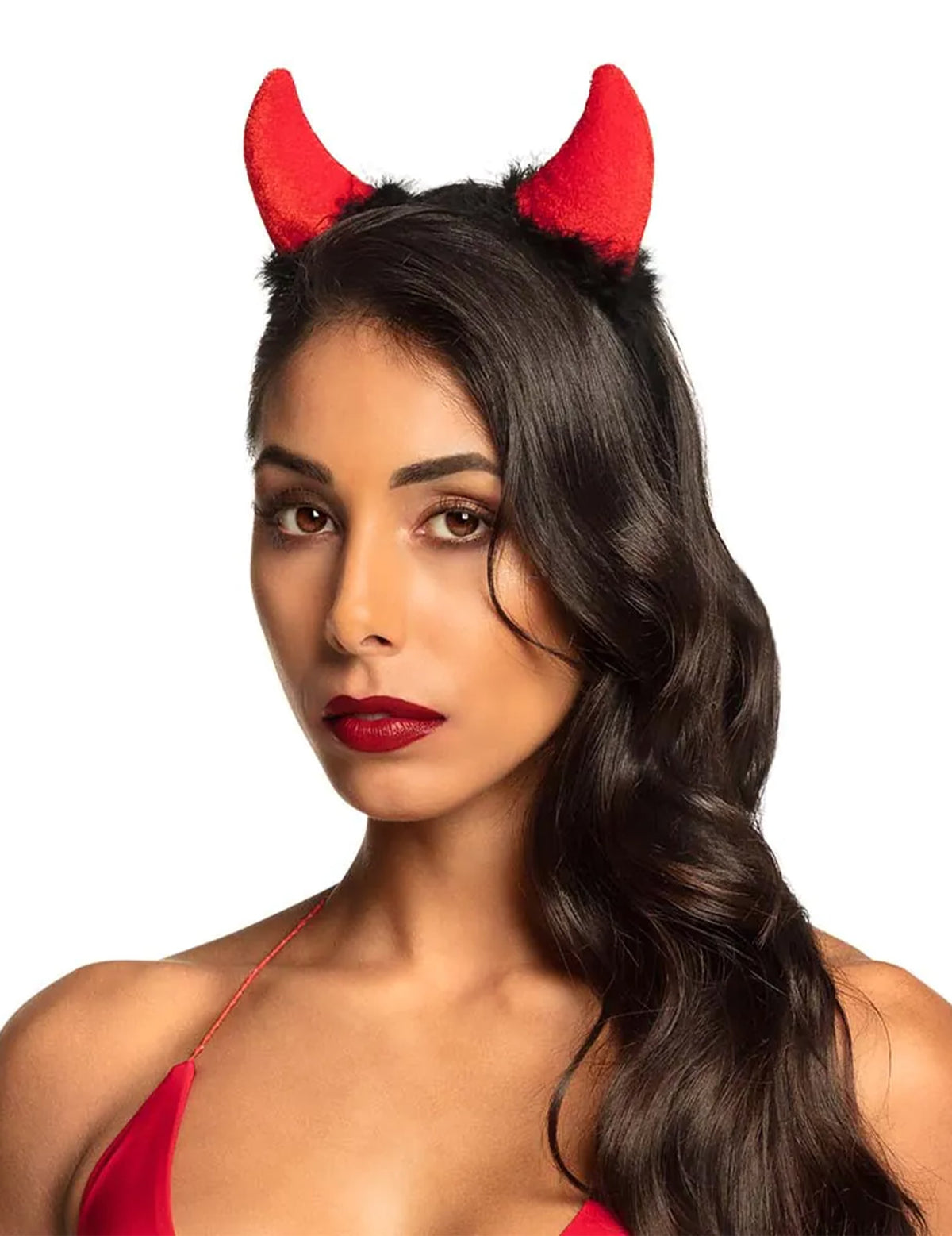 Cornes de diable pour adulte rouges avec fourrure noire
