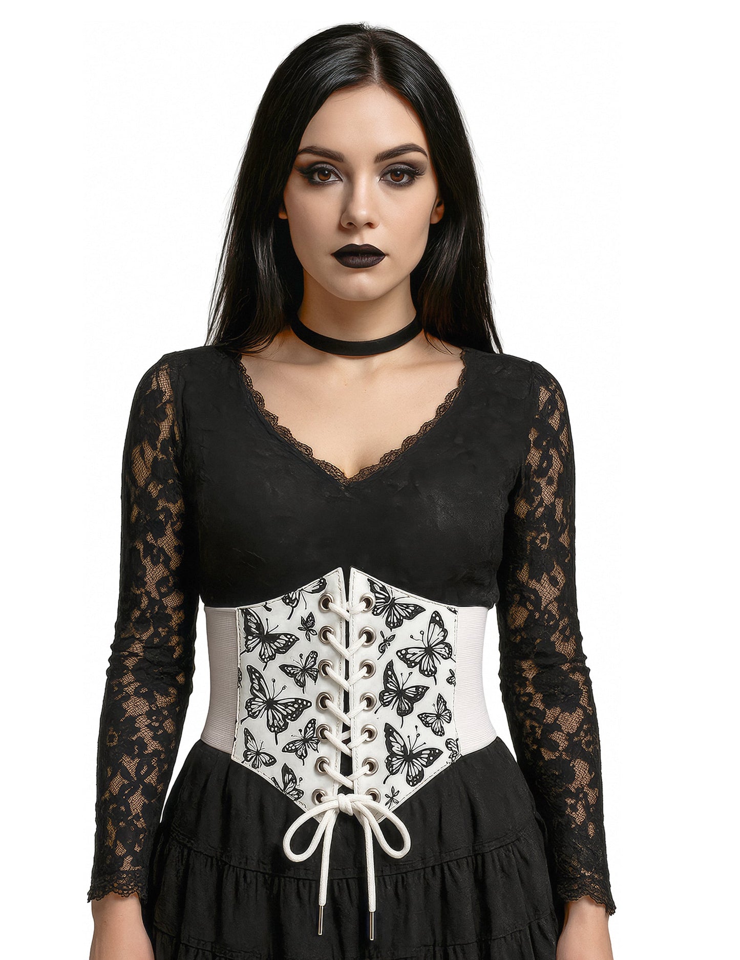 Corset élastique motif papillon pour femme blanc