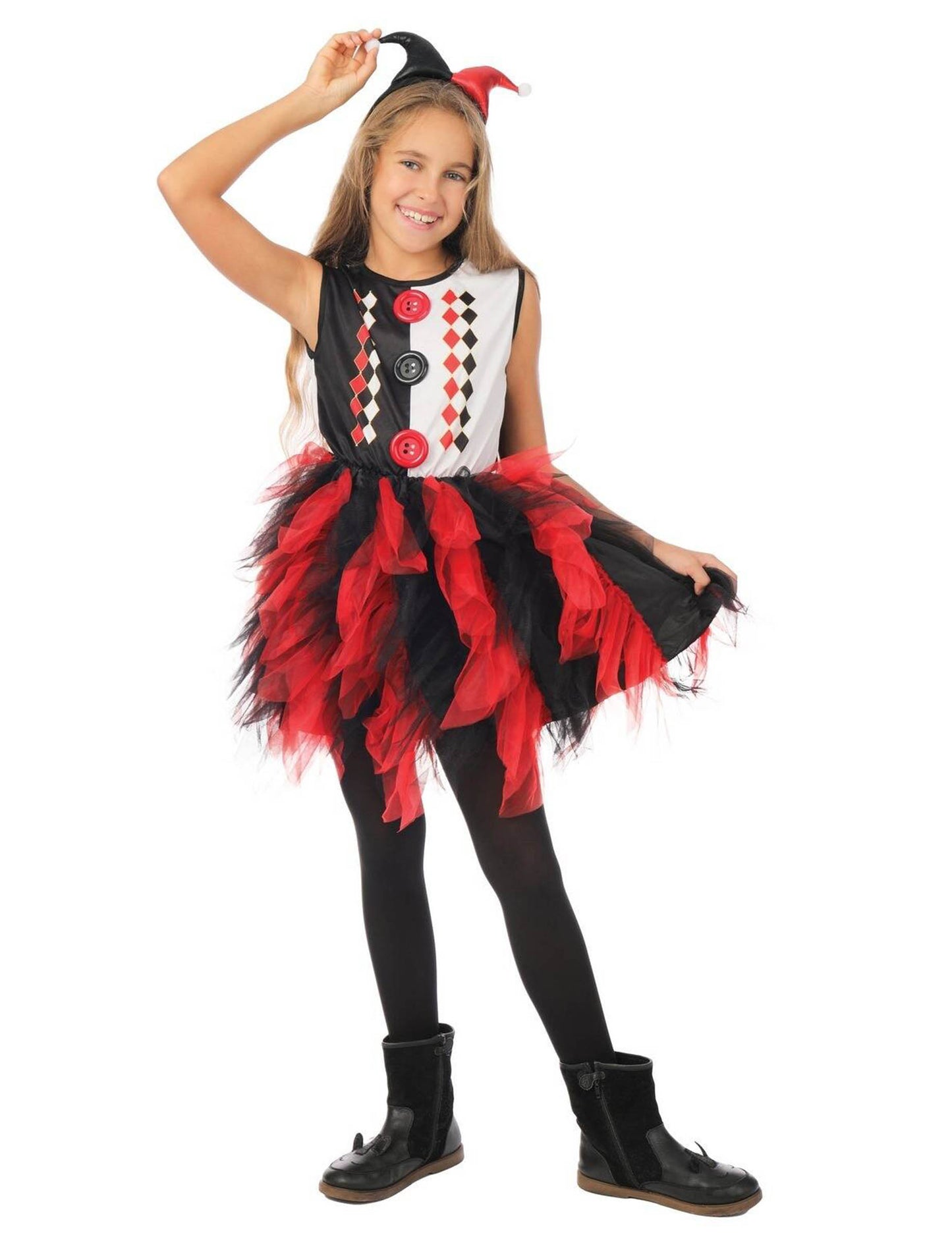 Костюм Арлекин с черно-червена фуста за момичета