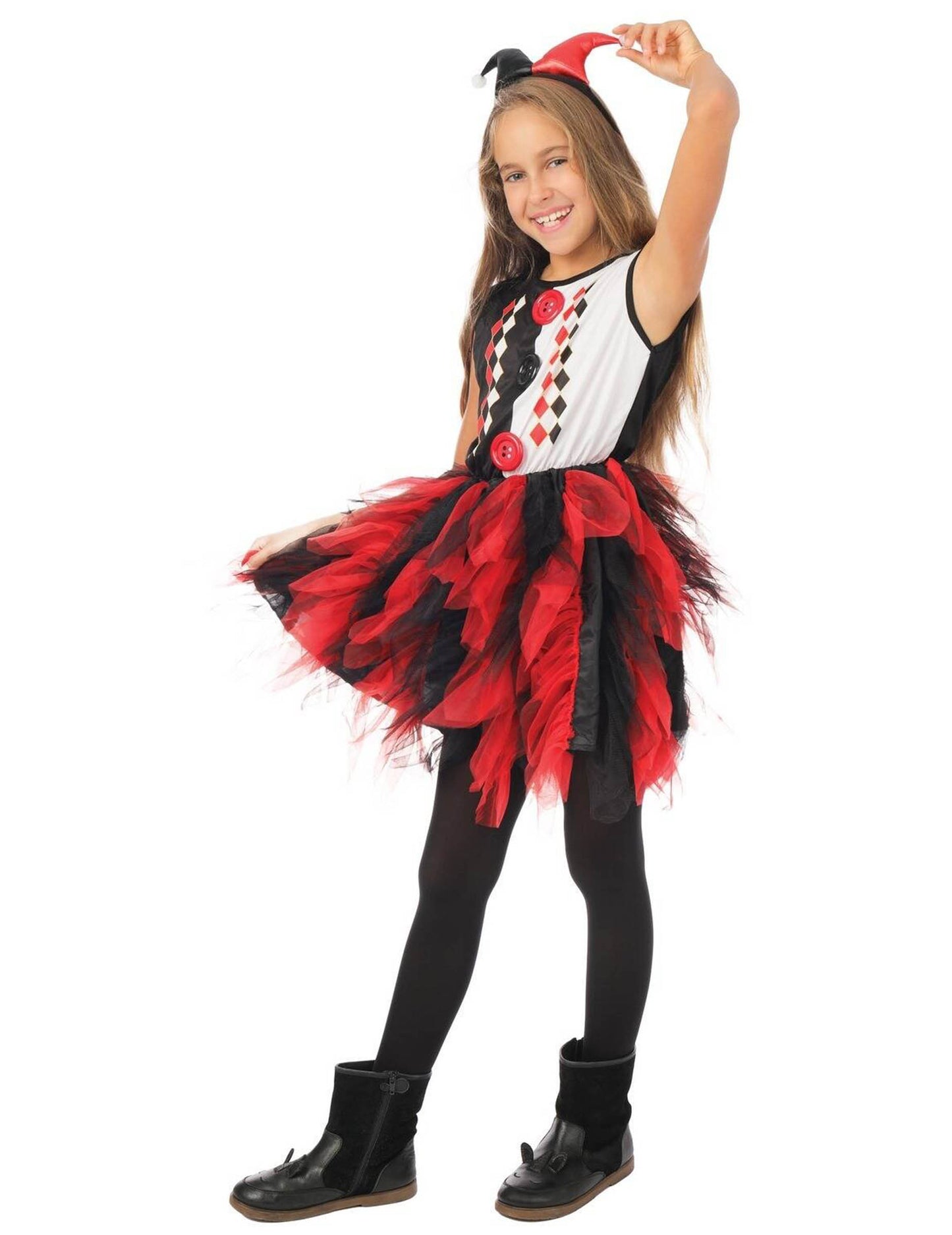 Костюм Арлекин с черно-червена фуста за момичета