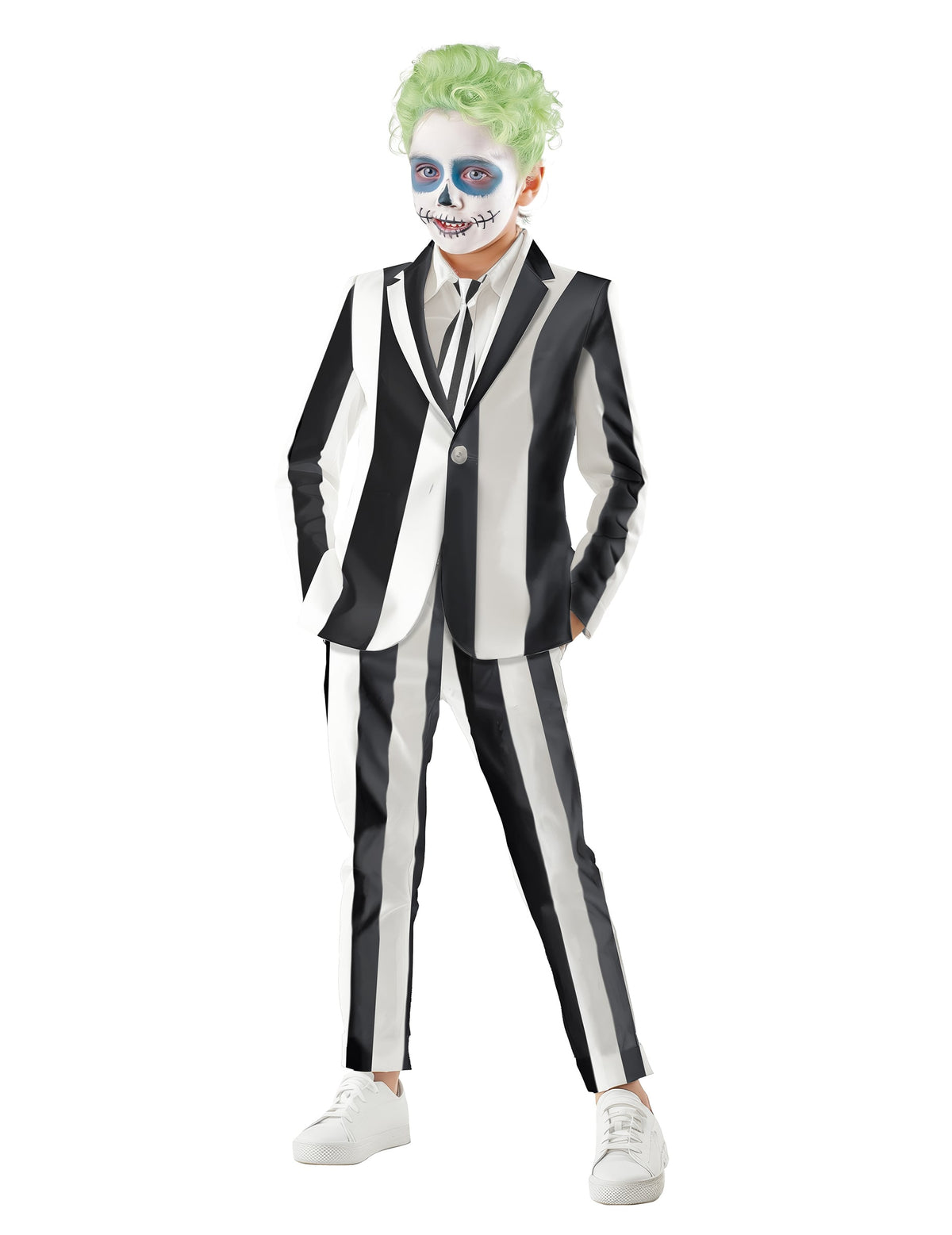 Vue d'ensemble du costume de fantôme à rayures pour enfant