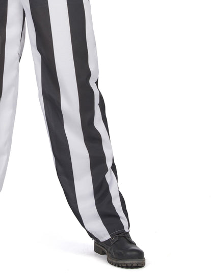 Détail du bas du pantalon du costume de fantôme à rayures pour homme