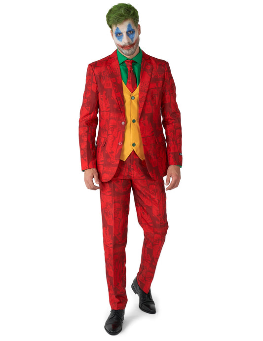 Costume Joker Suitmeister pour adulte rouge à motifs comics et gilet jaune