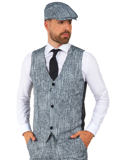 Vue de face du gilet et de la casquette du costume Mr. Années 20 Gangster