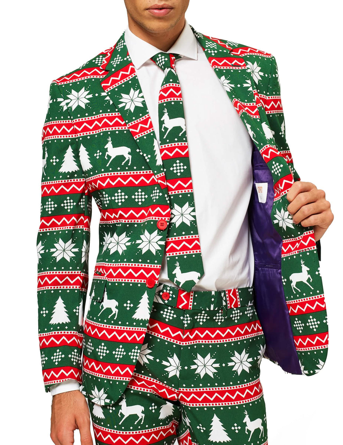 Празничен костюм Mr. Festive за мъж зелен с мотиви на коледа северни елени и елхи