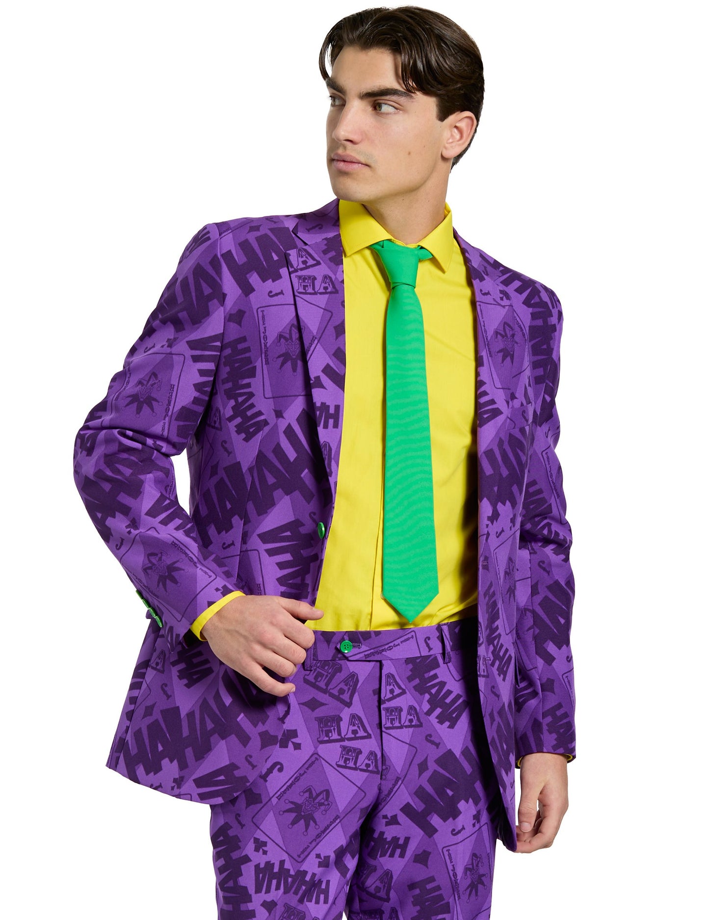 Вид от три четвърти на костюма Mr. Joker Opposuits