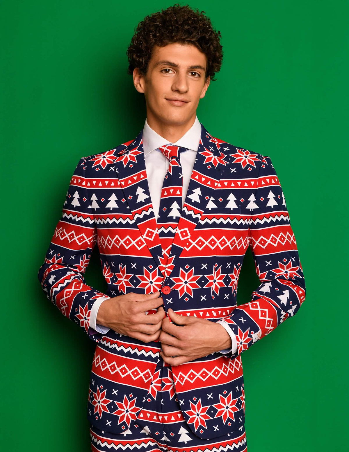 Костюм Mr. Nordic Xmas за мъж син и червен с скандинавски мотиви