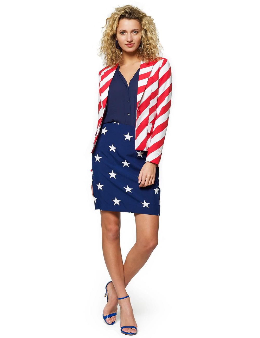 Костюм Mrs. America Opposuits за жена с мотиви звезди и райета син бял червен