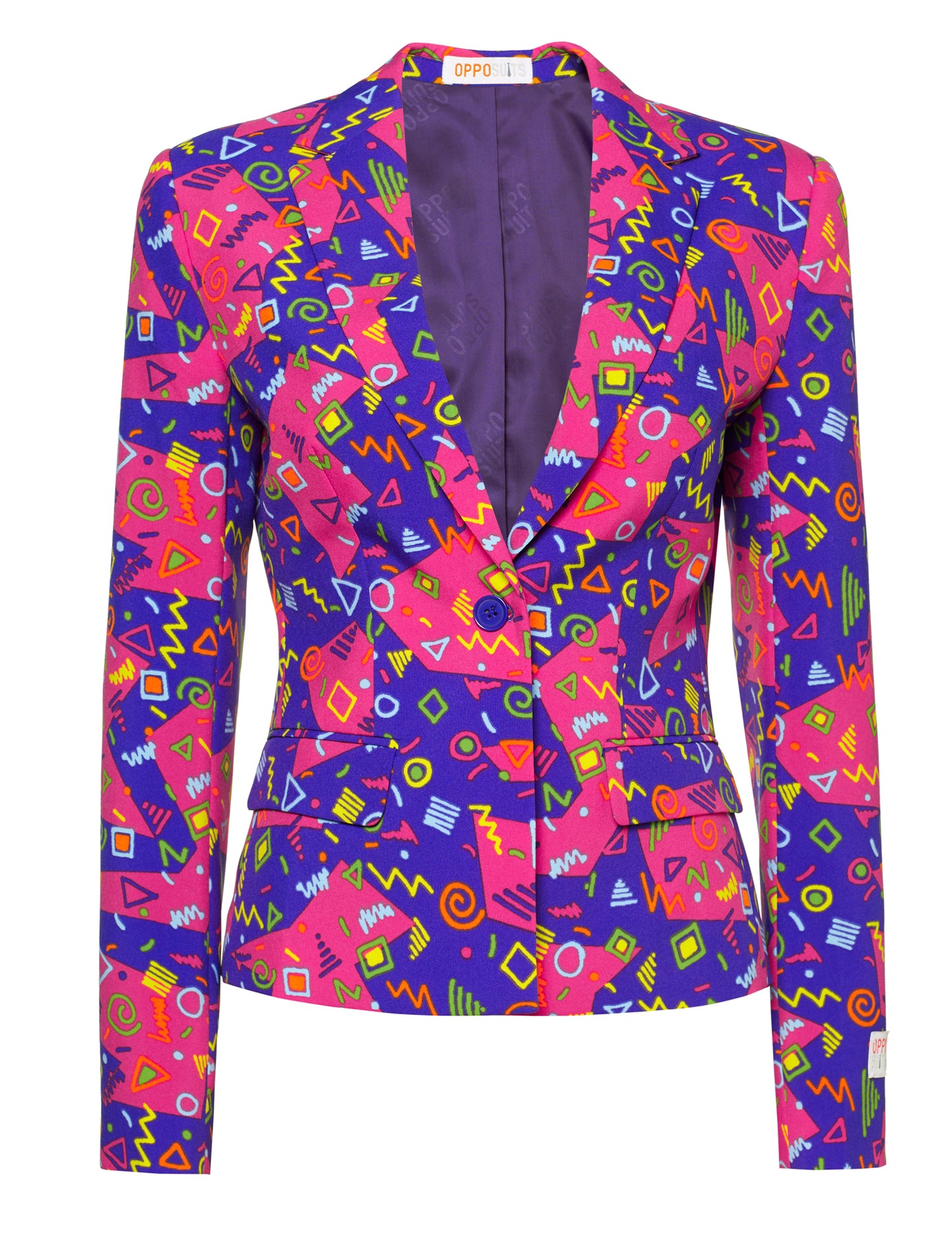 Vue de face de la veste du costume Mrs. Symbole coloré