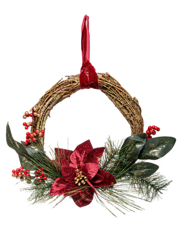 Висяща корона с цвете от коледна звезда 38 cm 