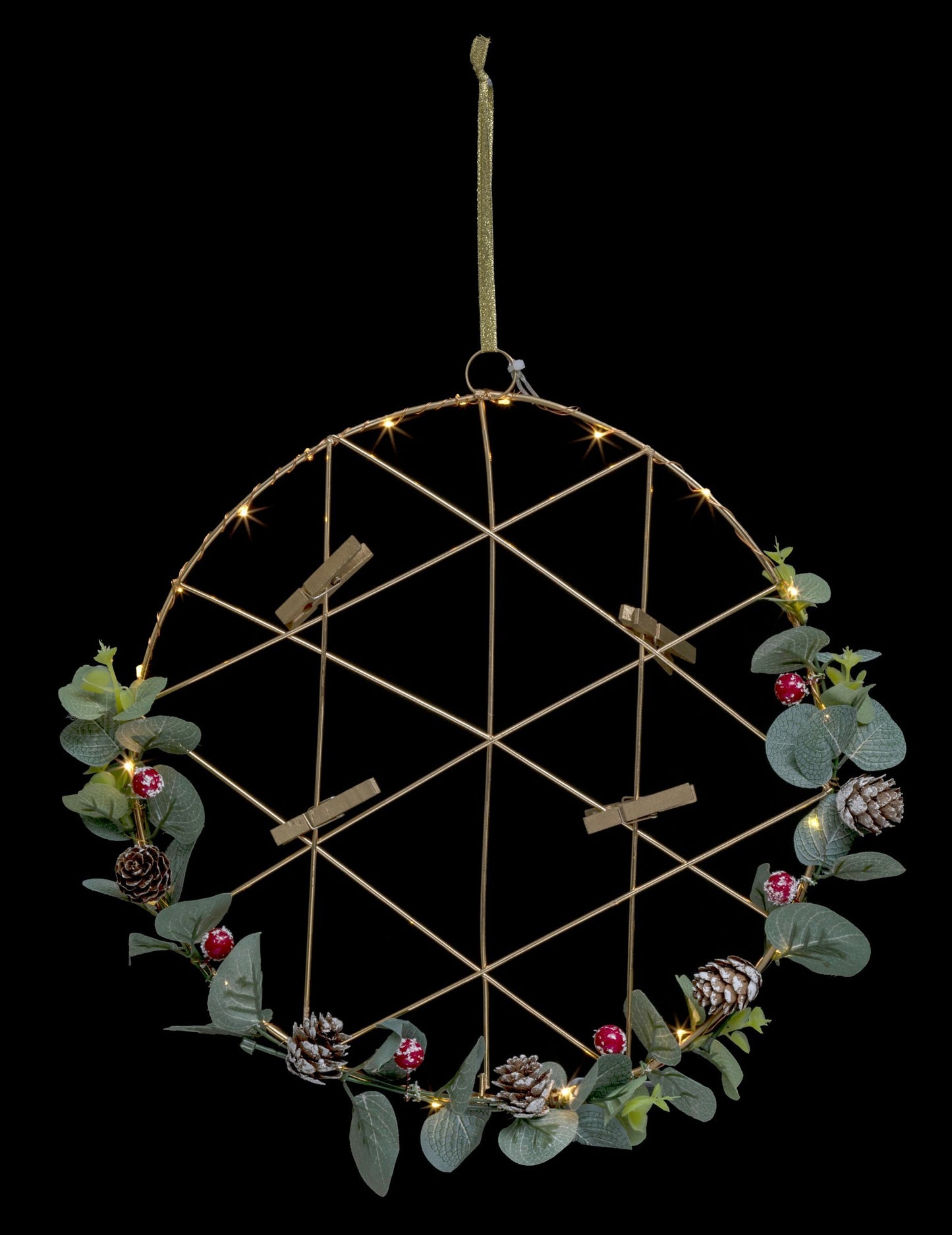 Висящ венец със светещ колаж 28 cm с клипсове