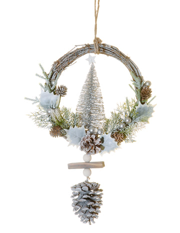 Висяща корона за коледно дърво със сняг 39 cm 