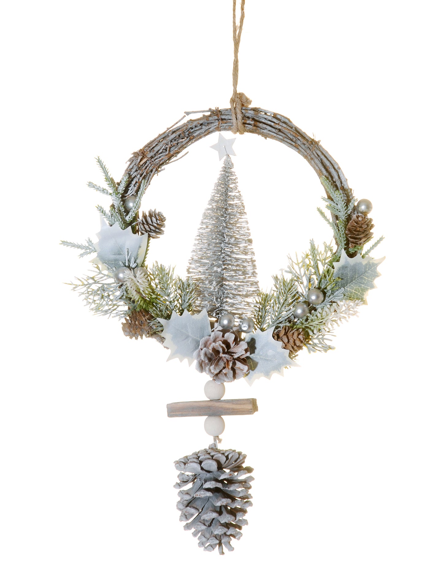 Снежен венец от ела 39 cm с борови шишарки