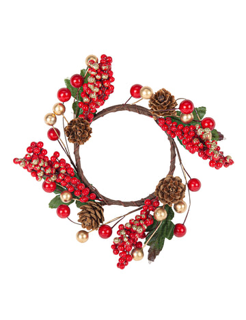 Венец от червени и златни горски плодове 15 cm 