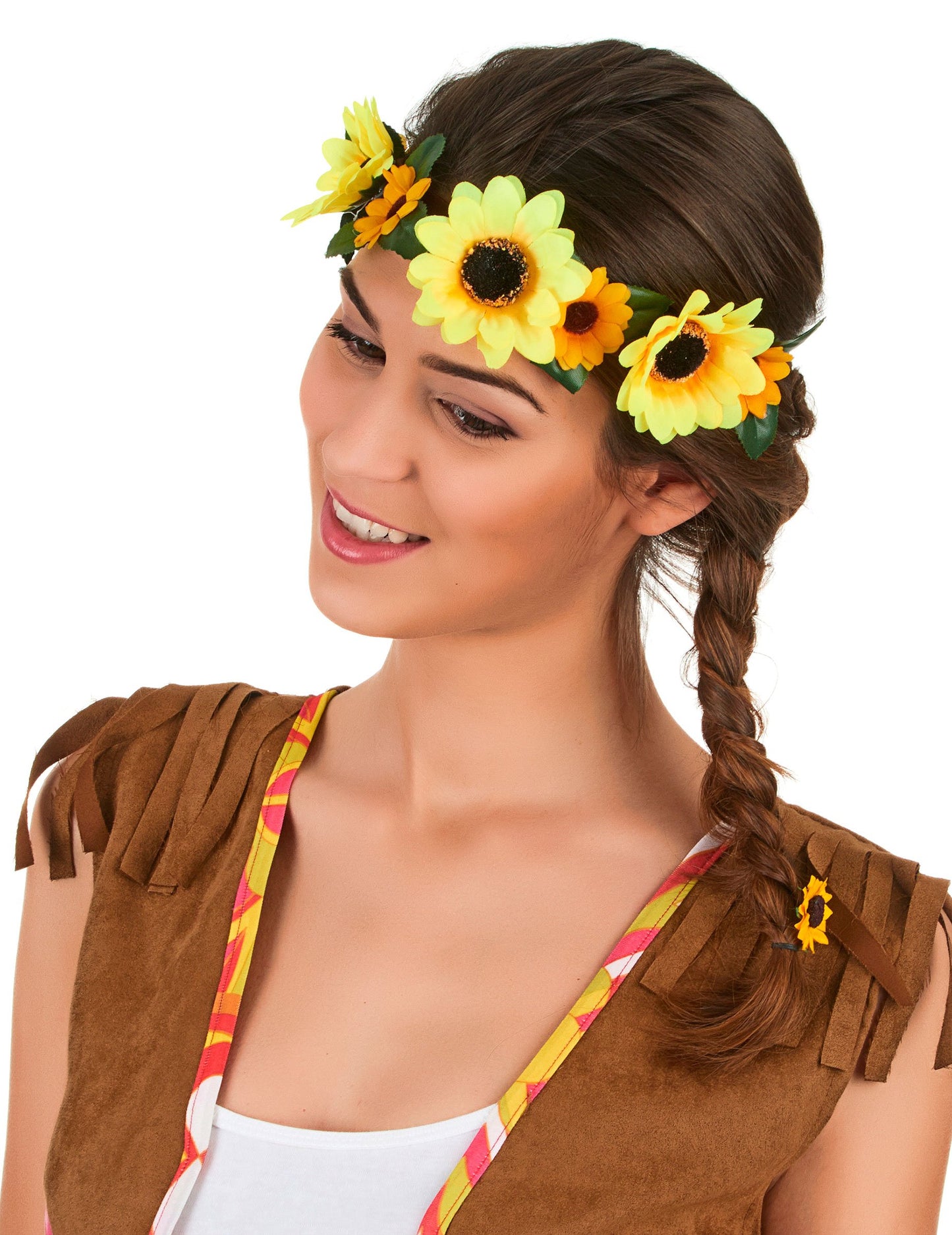 Couronne de fleurs tournesol pour adulte jaune et orange