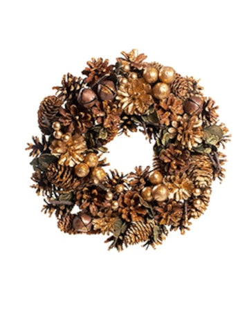 Коледна корона с блестящи шишарки и ябълки 30 cm 