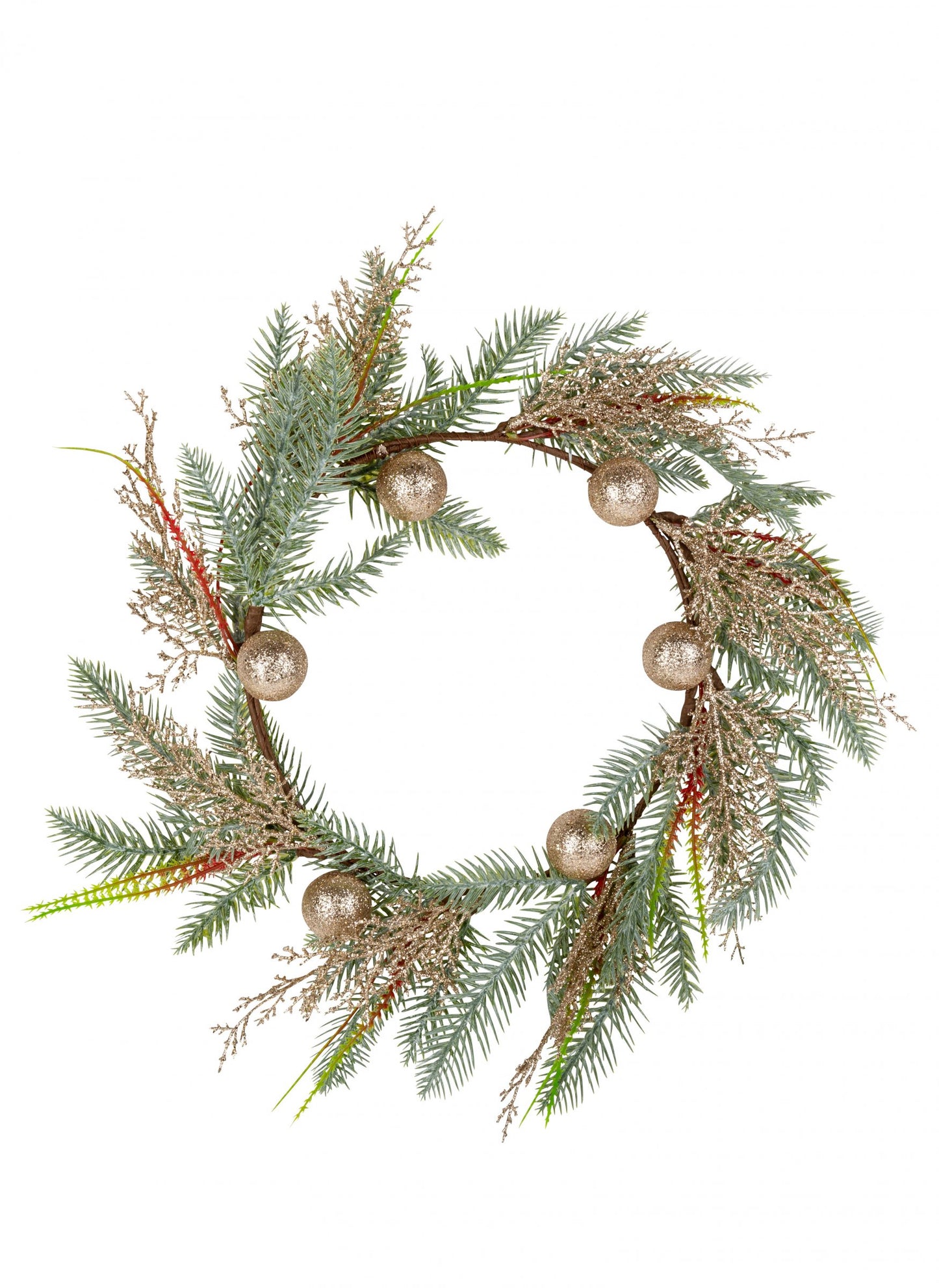 Коледен венец за елха с топки с брокат на шампанско 45 cm за врата