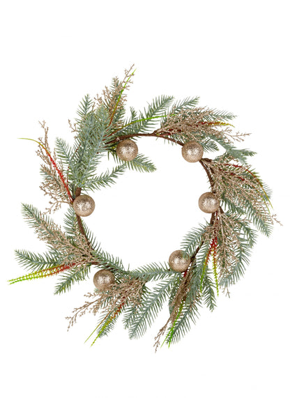 Коледен венец за елха с топки с брокат на шампанско 45 cm за врата