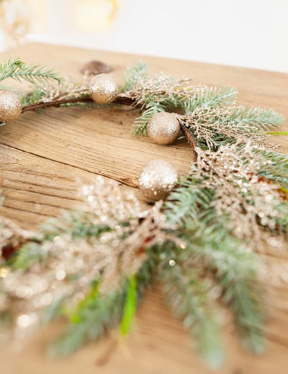 Коледен венец за елха с топки с брокат на шампанско 45 cm за врата