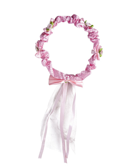 Couronne de fleurs roses pour fille avec ruban et voile blanc