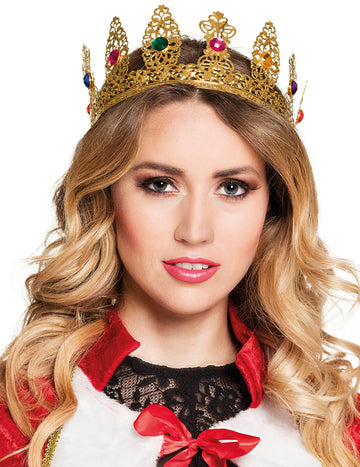 Couronne reine avec fausses pierres pour adulte dorée