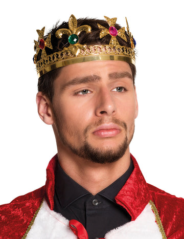 Couronne de roi avec faux joyaux pour adulte dorée