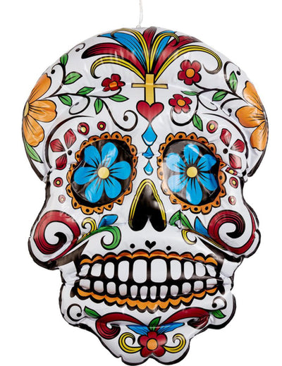 Crâne gonflable Dia de los Muertos pour décoration blanc et multicolore
