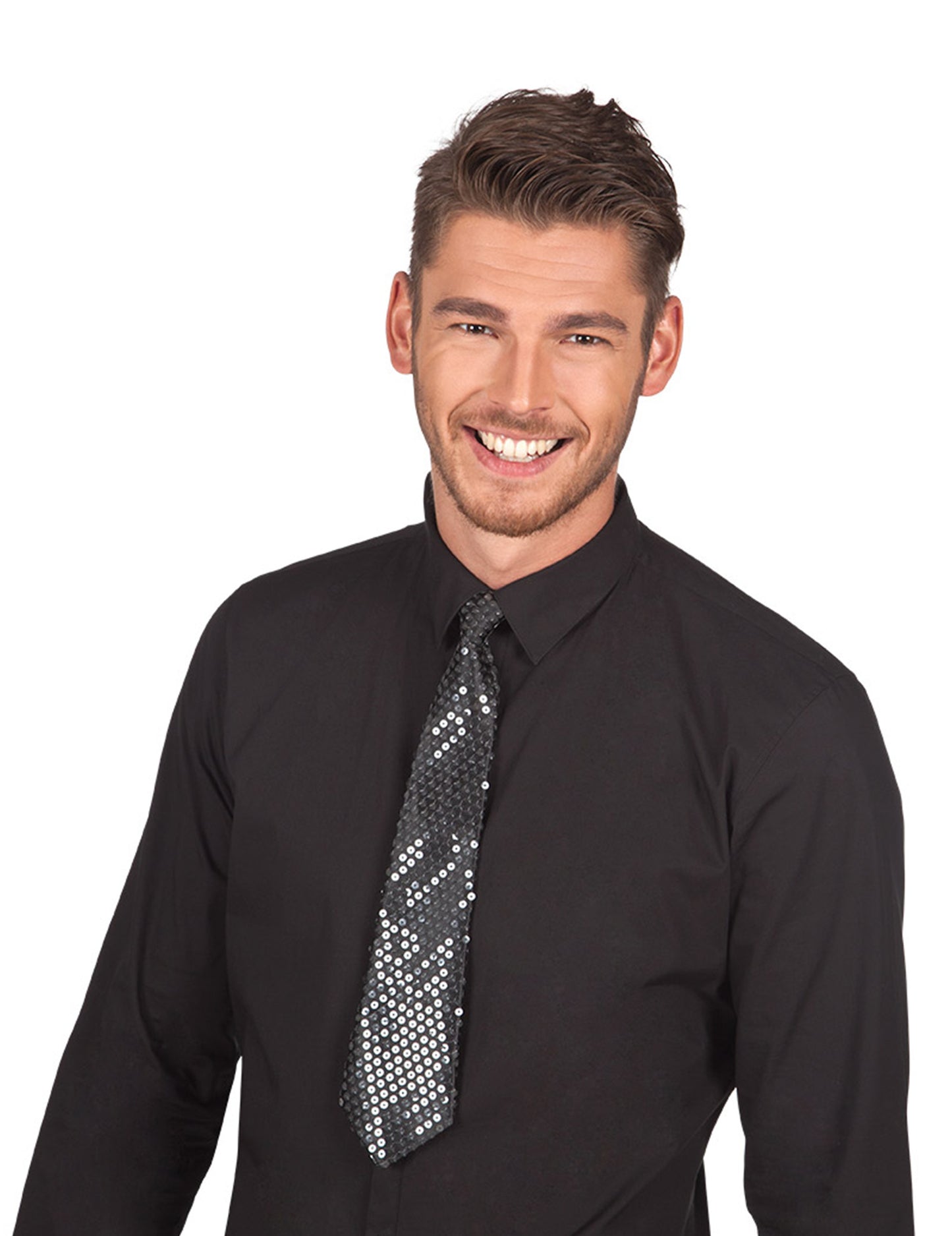 Черна вратовръзка с прозрачни пайети за възрастни