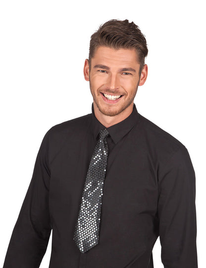 Черна вратовръзка с прозрачни пайети за възрастни