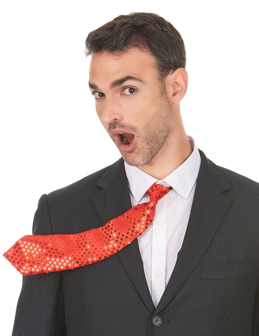 Vue de face portée de la cravate à sequins pour adulte