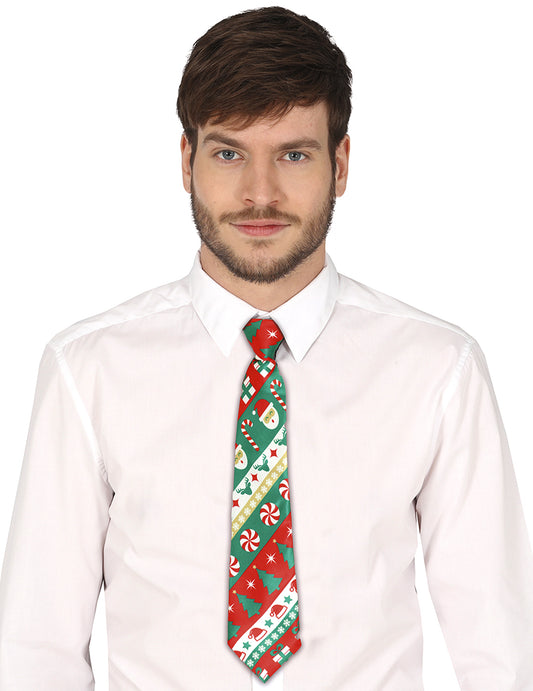 Cravate de Noël pour adulte rouge et verte à motifs festifs