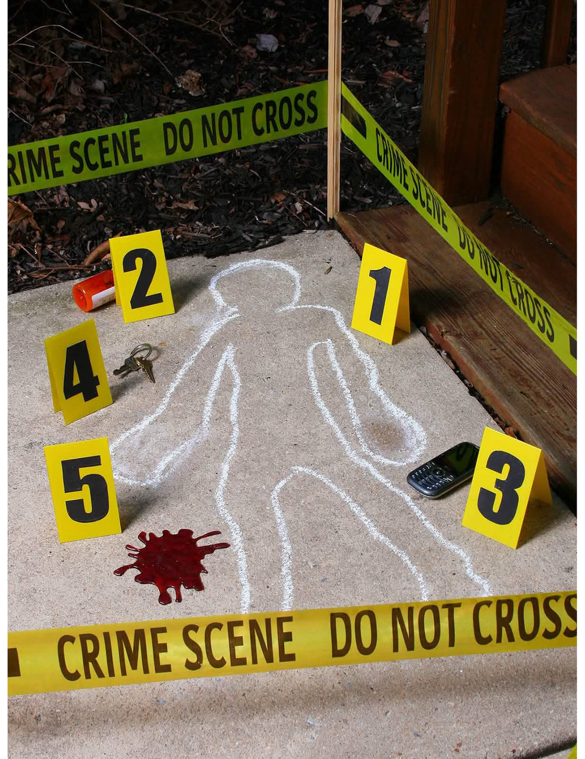 Décorations scène de crime pour Halloween jaune et blanc avec ruban et marqueurs numérotés