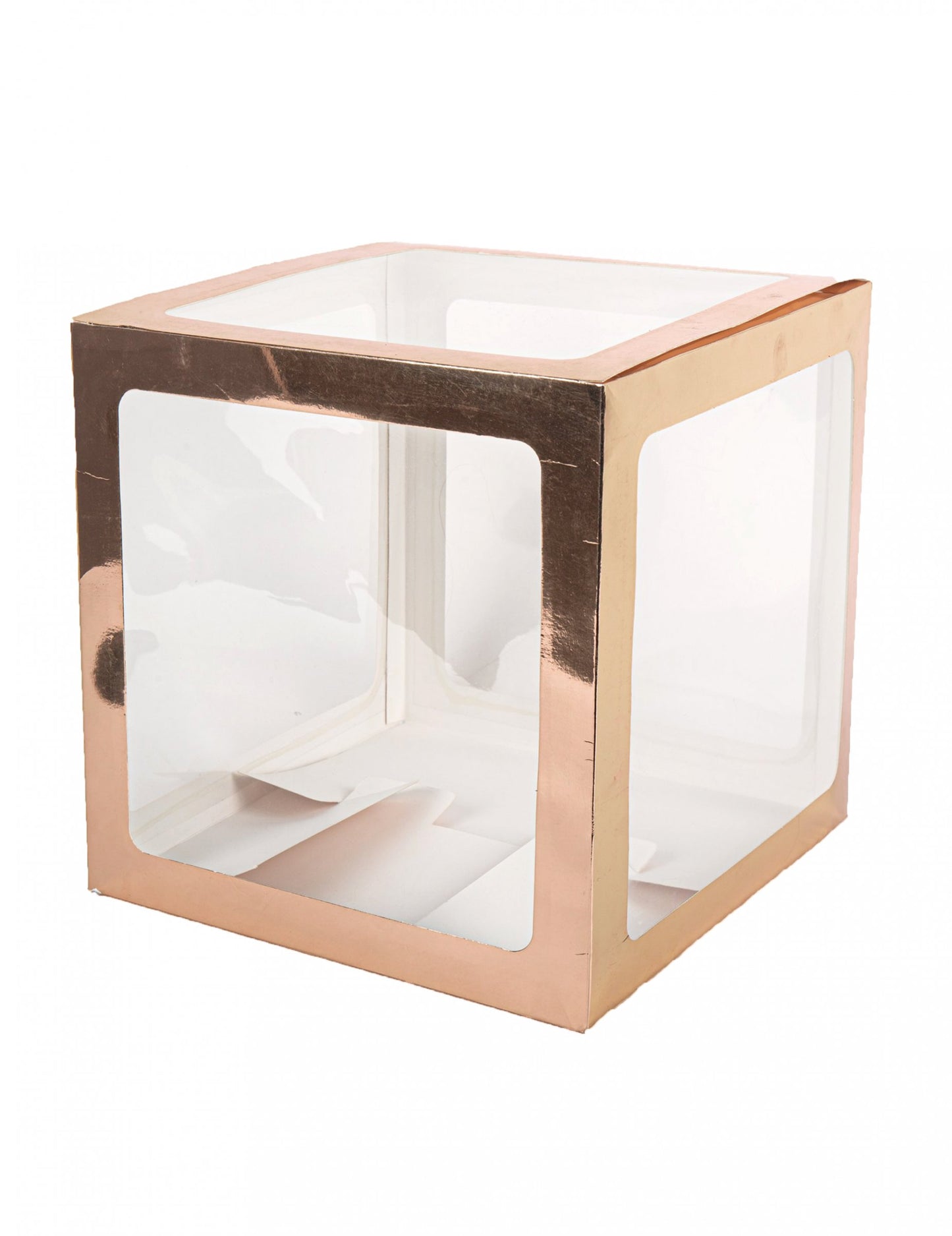 Cube à ballons transparent rose gold 30 x 30 cm à personnaliser
