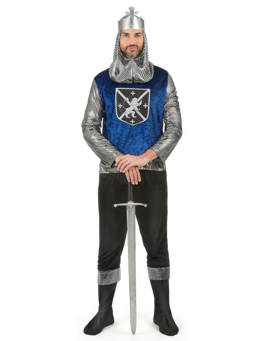 Déguisement médiéval pour homme bleu et argenté avec couronne