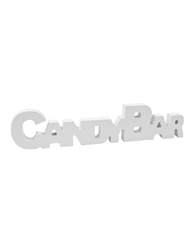 Déco de table en bois candy bar pour mariage blanc