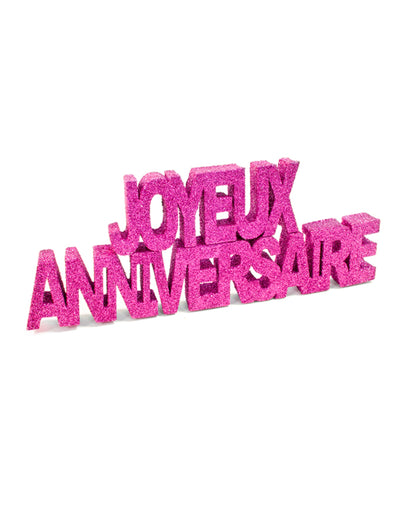 Décoration de table Joyeux Anniversaire fuchsia à paillettes