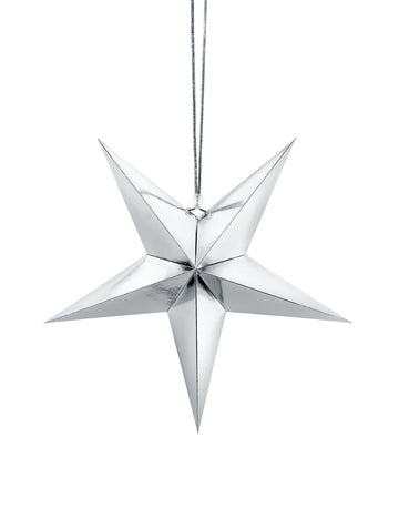 Сребърна звезда от картонена висяща декорация 30 cm шик за Коледа