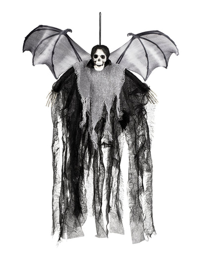 Décoration à suspendre faucheuse chauve-souris pour Halloween noire et grise