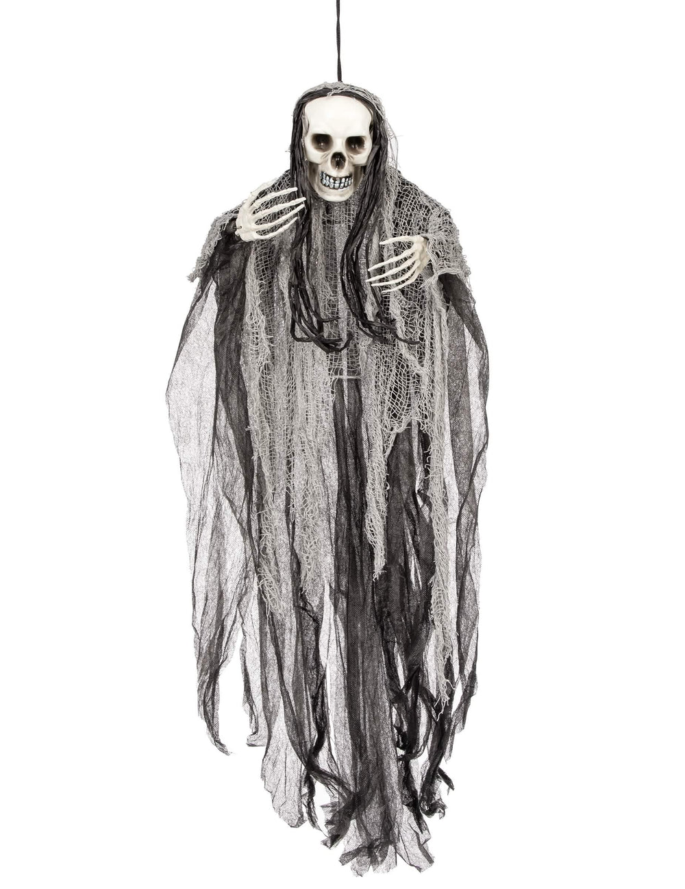 Висяща украса жътварят halloween черен и сив с дълги воали и коса