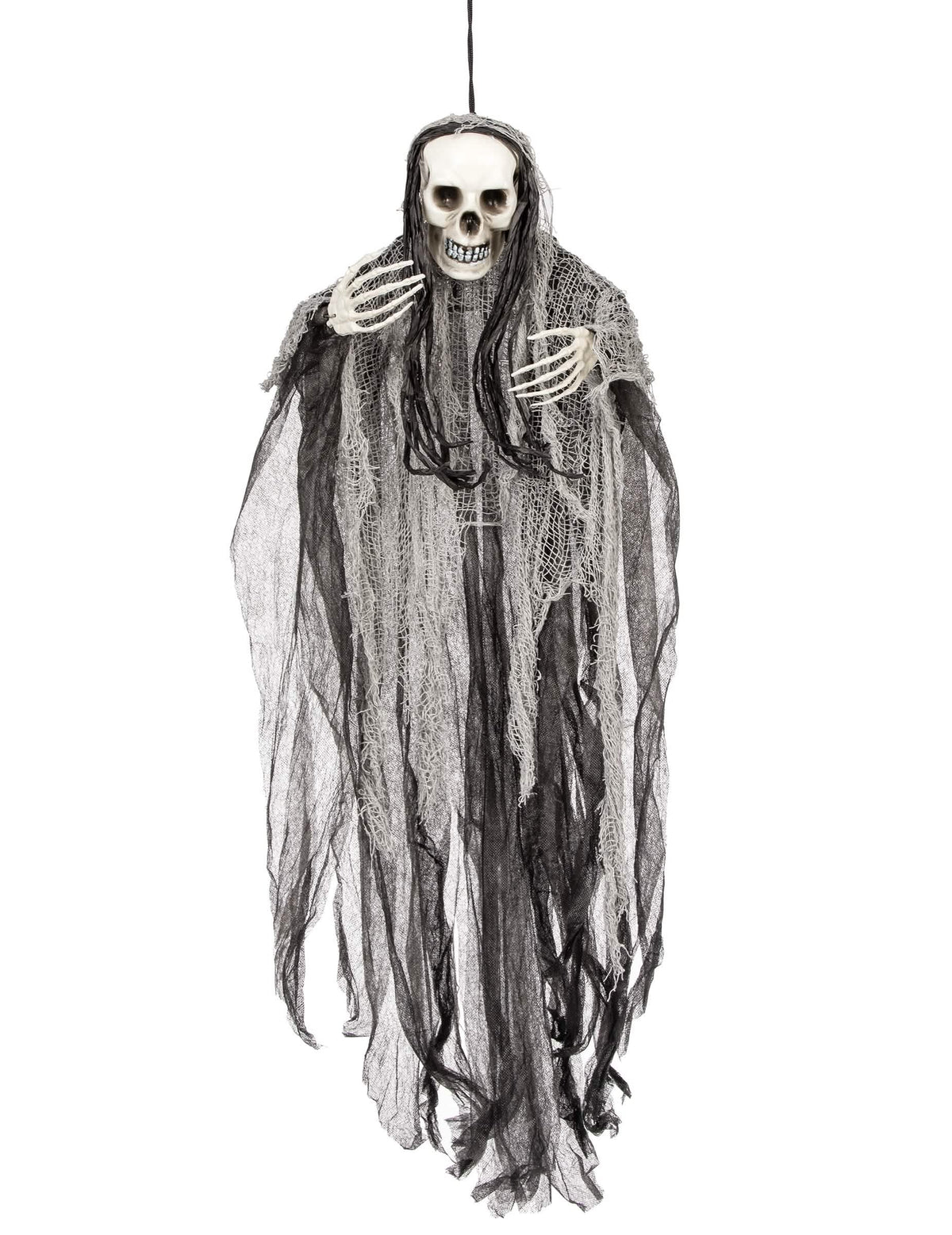 Висяща украса жътварят halloween черен и сив с дълги воали и коса