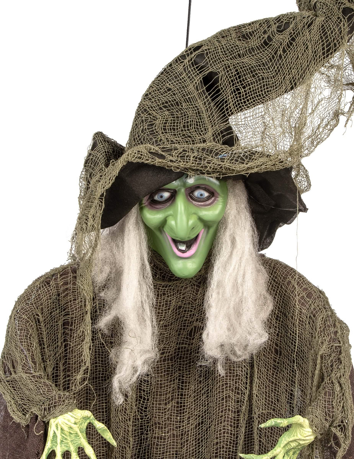 Крупен план на лицето на висящата декорация вещица за halloween