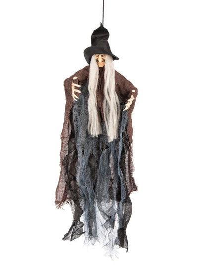 Décoration à suspendre sorcière pour Halloween marron et noir avec cheveux gris