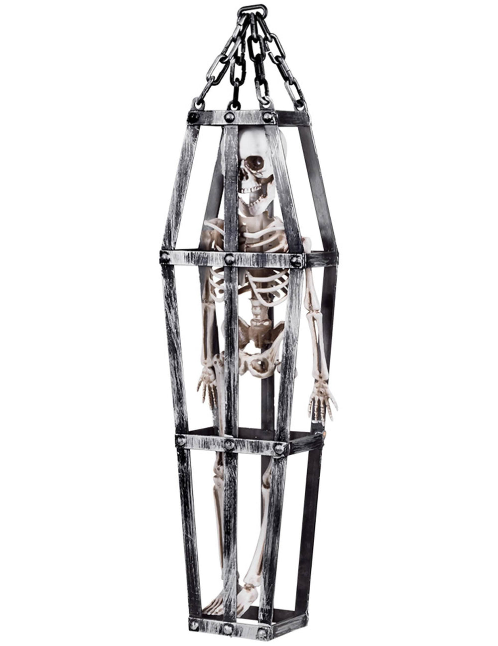 Décoration à suspendre squelette en cage pour Halloween gris et blanc